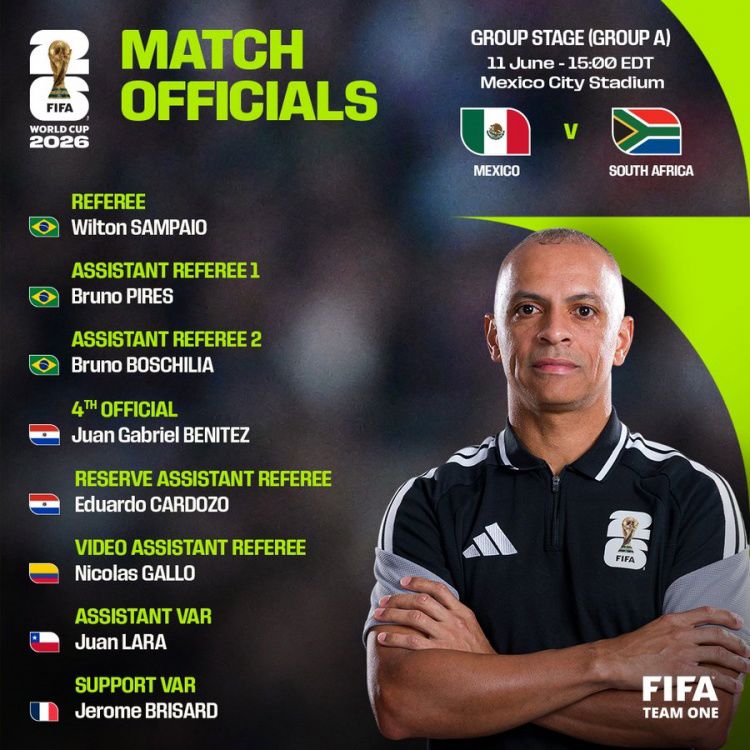 Trọng tài điều khiển trận khai mạc World Cup Mexico vs Nam Phi: Trọng tài chính Sampayo, trọng tài VAR Gallo Trọng tài điều khiển trận khai mạc World Cup Mexico vs Nam Phi: Trọng tài chính Sampayo, trọng tài VAR Gallo