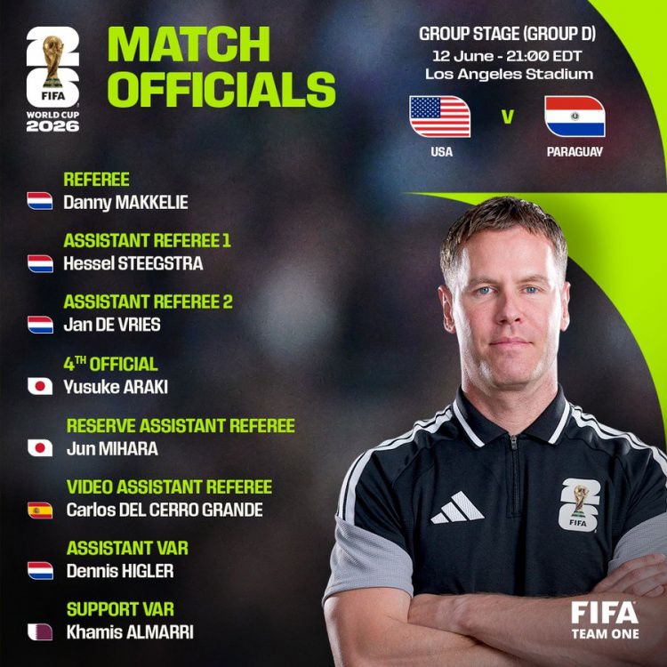 Trọng tài điều khiển trận vòng bảng B World Cup Mỹ vs Paraguay: Trọng tài chính Mark Leigh, trọng tài VAR Grande. Trọng tài điều khiển trận vòng bảng B World Cup Mỹ vs Paraguay: Trọng tài chính Mark Leigh, trọng tài VAR Grande.